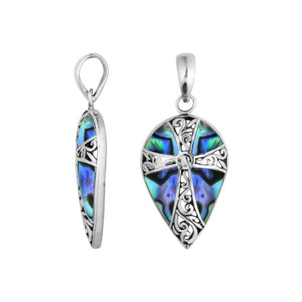 AP-1113-AB Sterling Silver Teardrop Cross Pendant with Abalone Shell – Bali Handcrafted Wholesale Jewelry for wholesale by Bali Designs