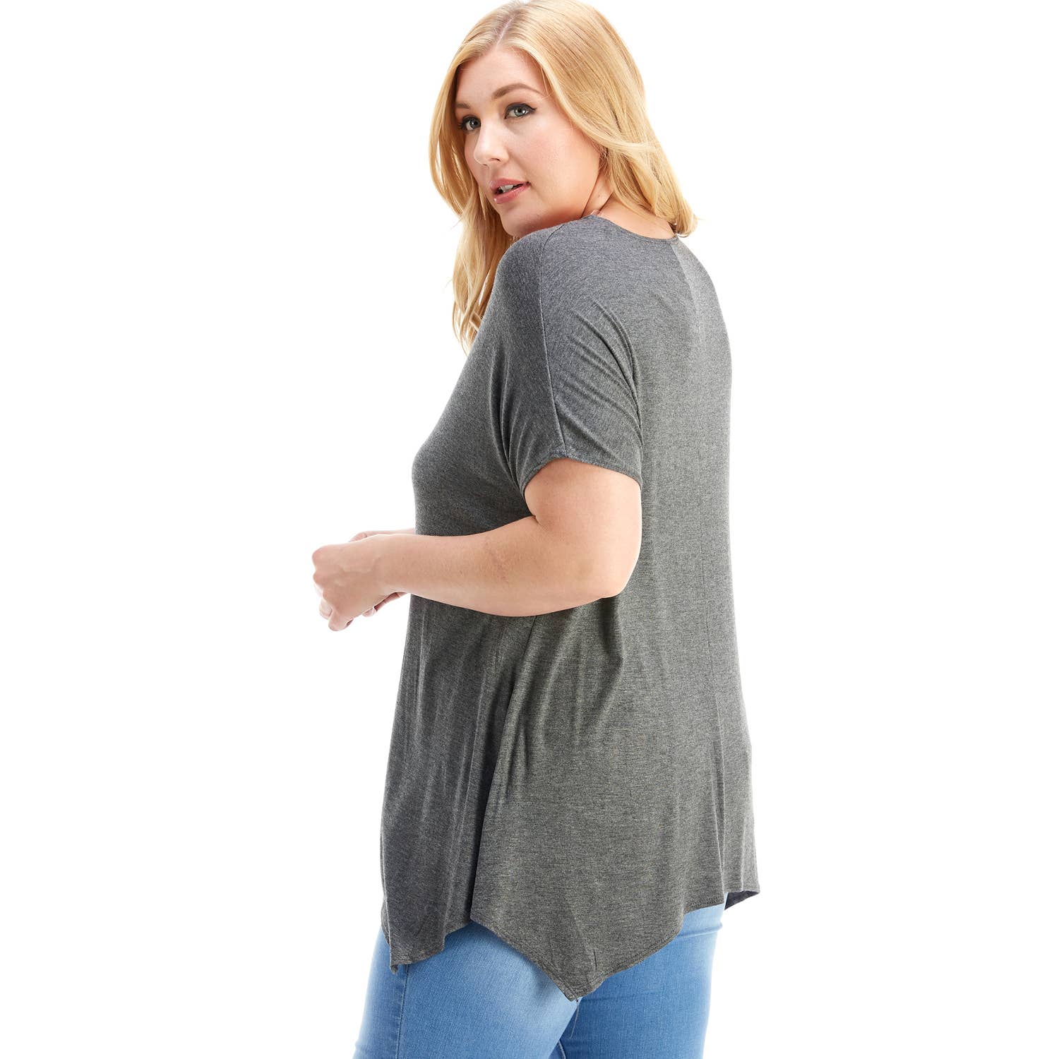 Azules Clothing - Wholesale Tunic - Women's - ATP-2307RSX Plus Size Asymmetric Short Sleeve Tunic7