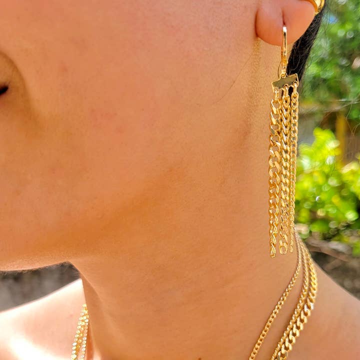 Triple Cuban Link Necklace and Earrings set for wholesale by Cherie by Cherie