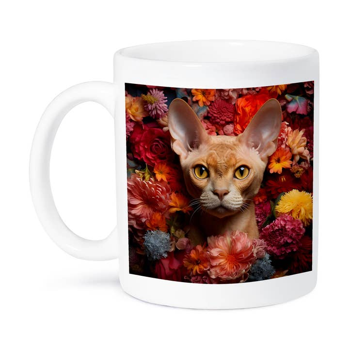 3dRose - Wholesale Coffee Mug - 3dRose, Devon Rex cat with floral background, Mug8