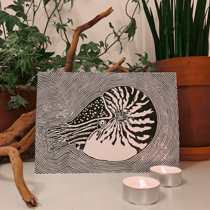 Nautilus - A5 Linoprint (2 Colours) for wholesale by GDSM.Prints