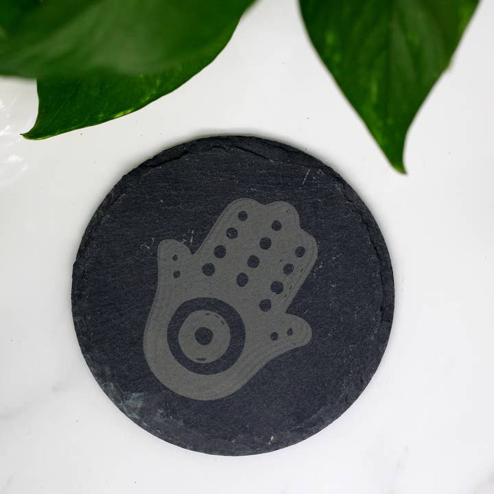 Three Witches Tea Shop - Wholesale Coasters - Hamsa Hand Engraved Slate Coaster