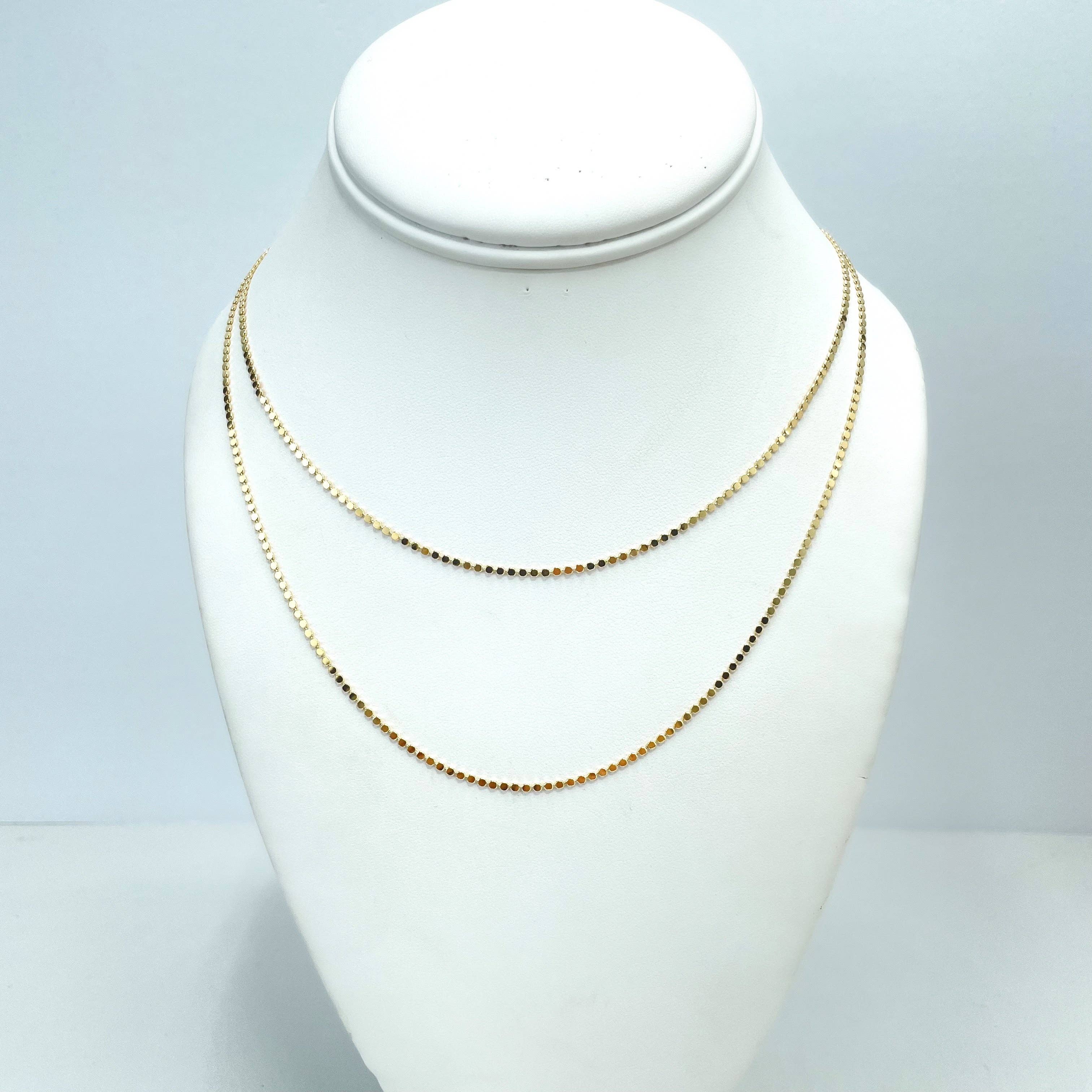 Luxus Accessories - Vente Collier maille et chaîne - Chaîne à points spécialisés de 1 mm remplie d'or 18 carats, chaîne plate de forme ronde, 16 pouces ou 18 pouces de long3