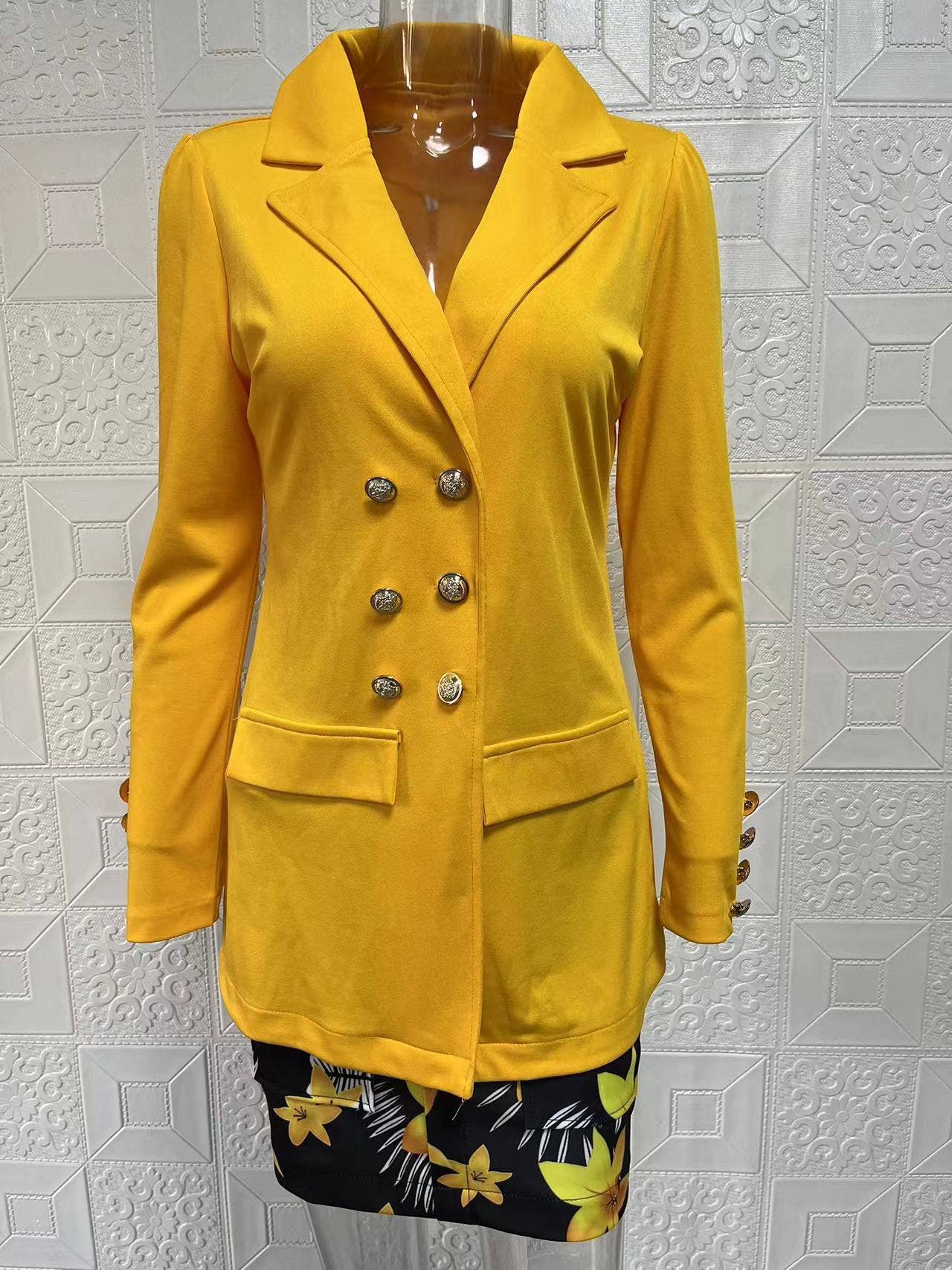 Lily Clothing - Vente Ensemble haut et jupe - Femme - Veste de costume à manches bouffantes imprimée à la mode20