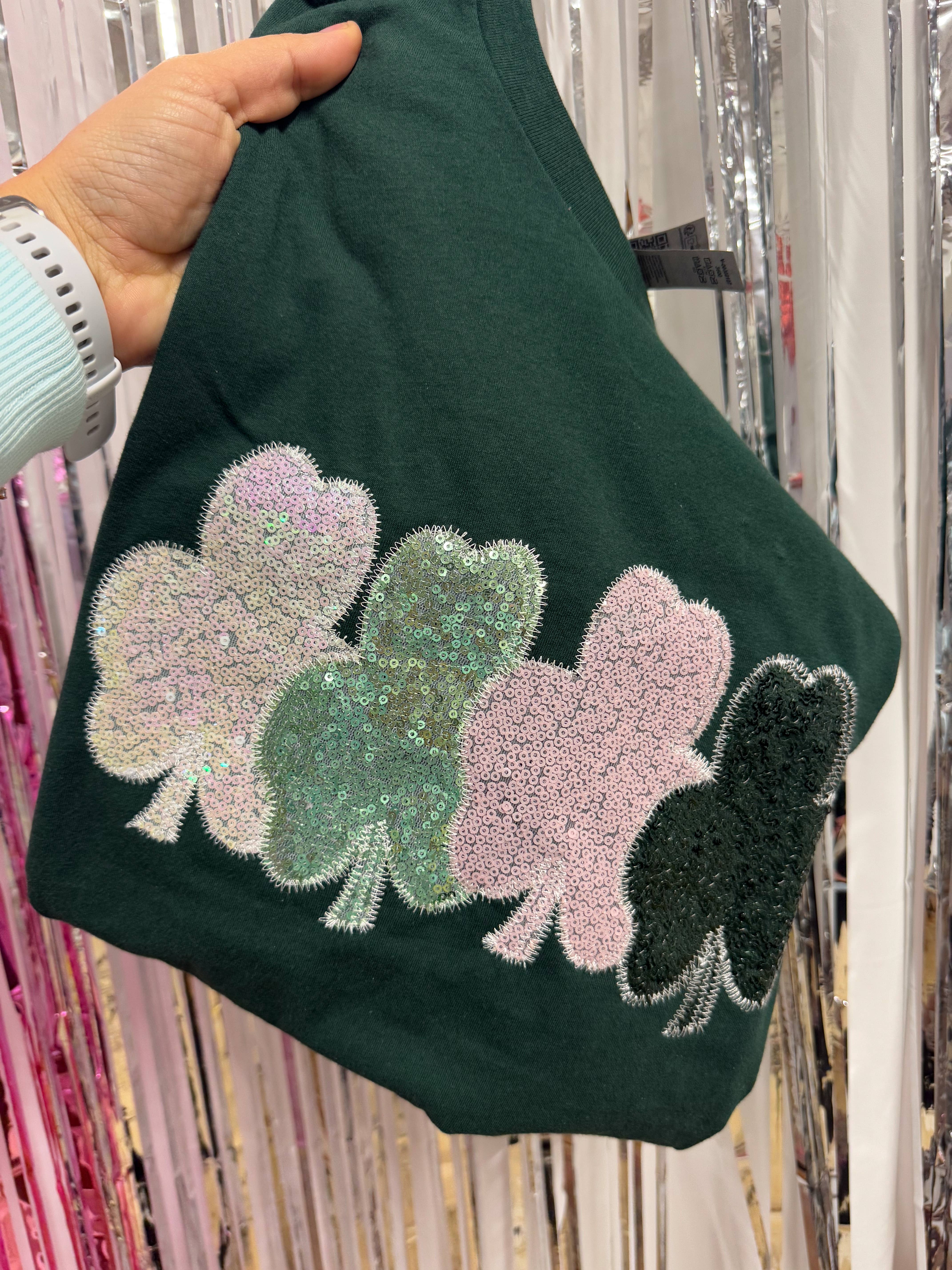 Shop Southern Belle - Wholesale T-Shirt - Women's - Clover Real Sequins St Patricks Day Short Sleeve1