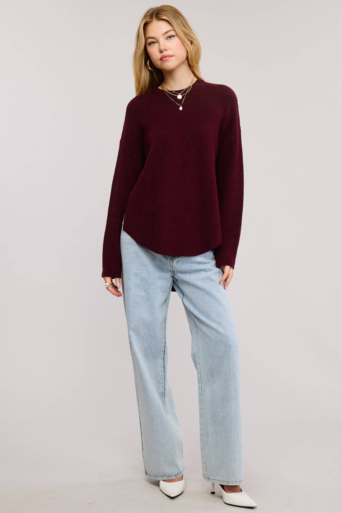 Mimosa - Wholesale Knit Sweater - Women's - High Low Knit Sweater with Side Slit1