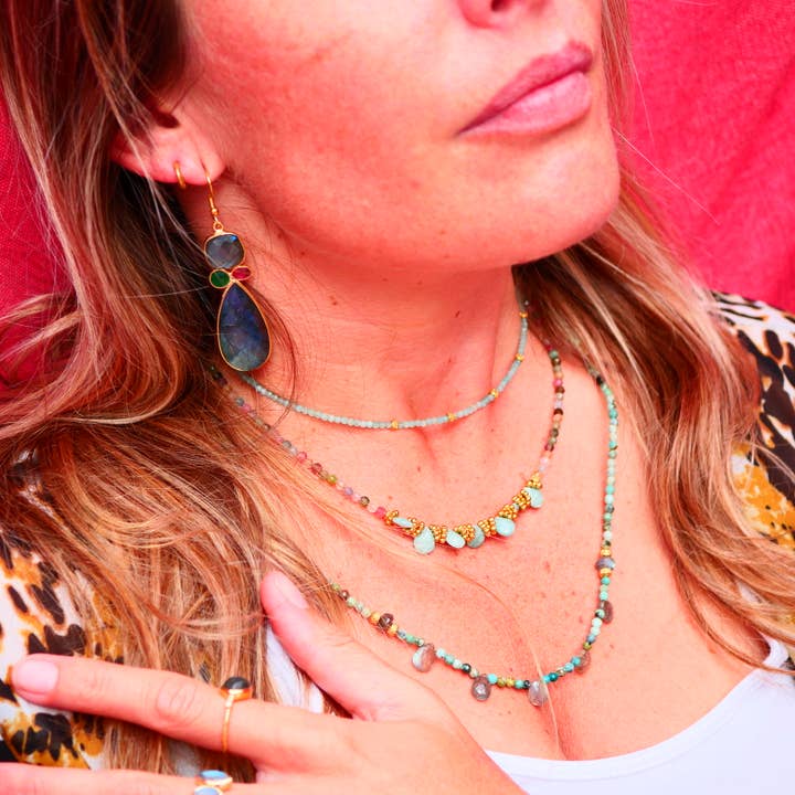 GINANDGER - Wholesale Dangle Earrings - VANA Earrings – Labradorite, Green Onyx & Pink Tourmaline3