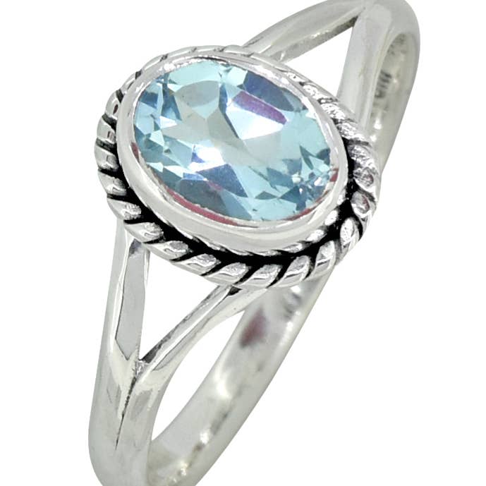 Tiramisu - Wholesale Single Stone/Solitaire Ring - Blue Topaz 925 Sterling Silver Split Shank Ring0