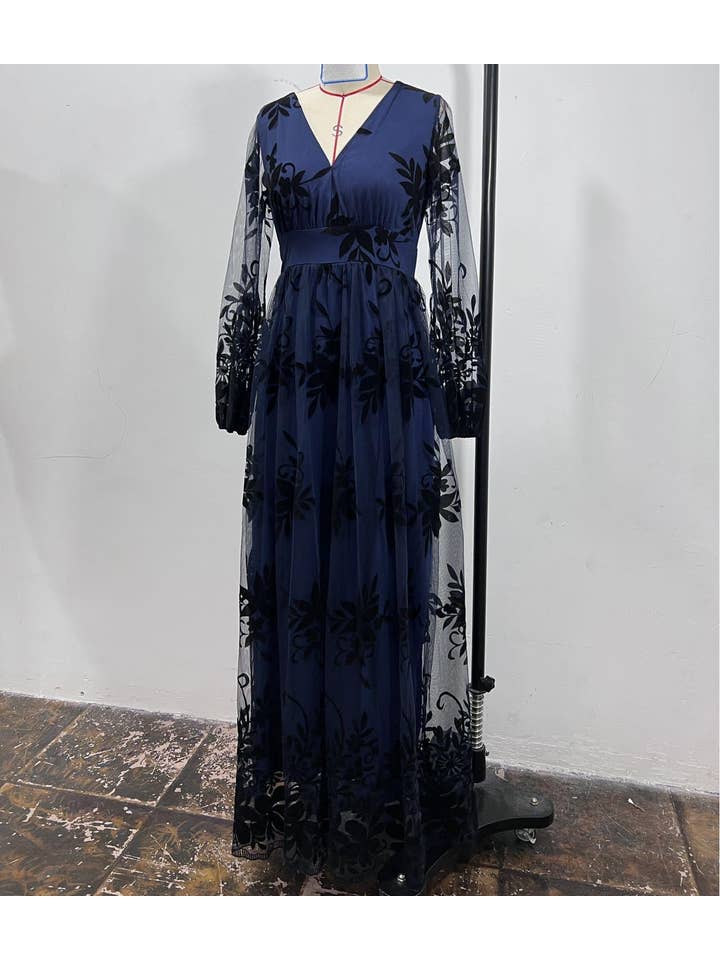 Rose red Flare lace maxi tulle prom dress for wholesale on Faire4