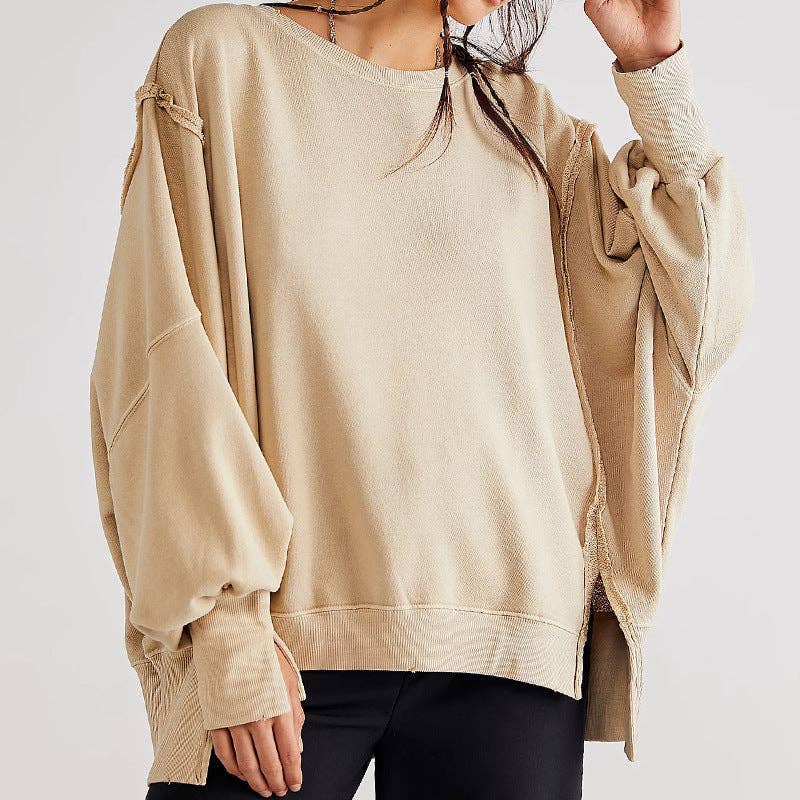 safistyle - Wholesale Sweatshirt - Women's - Loose Knit Sweatshirt with Drop Shoulder Sleeves6