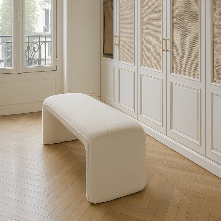 Now's Home - Wholesale Bench - BENCH IN ECRU BOUCLE FABRIC 100X41X44CM MALO2