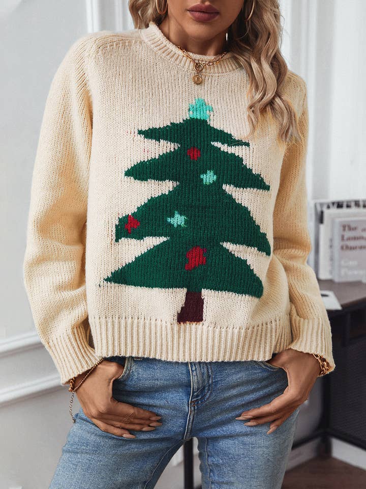 Lily Clothing - Wholesale Knit Sweater - Women's - CHRISTMAS TREE CREW-NECK LONG-SLEEVED PULLOVER