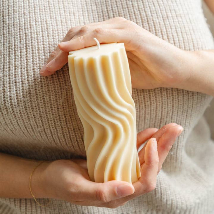 Roxy Wavy Pillar Candle Large for wholesale by Iconic Candles