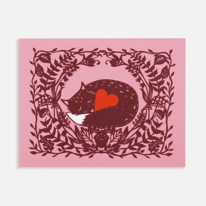 Fox Heart Greeting Card for wholesale by Annie Howe Papercuts