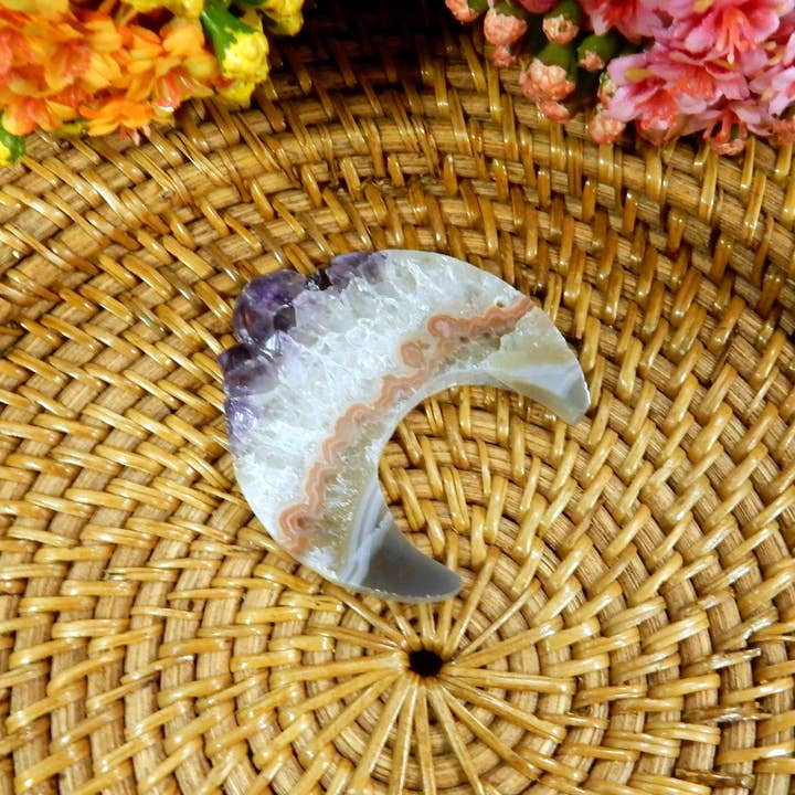 Rock Paradise - Wholesale Spiritual Stone/Crystal - Crystal Large Drilled Amethyst Half Moon 60mm Natural Druzy