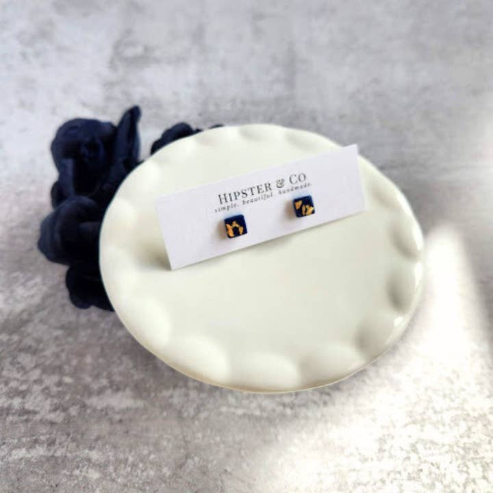 Navy and Gold Square Stud Earrings for wholesale by Hipster & Co