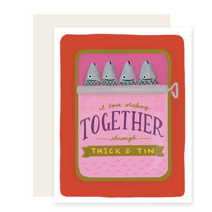 Sticking Together Tin Fish | Love & Valentine Card for wholesale by Slightly Stationery