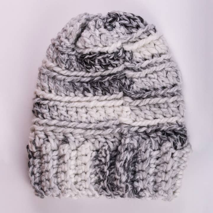Grey and White Extra Chunky Beanie for wholesale by Double Bug Stitchery