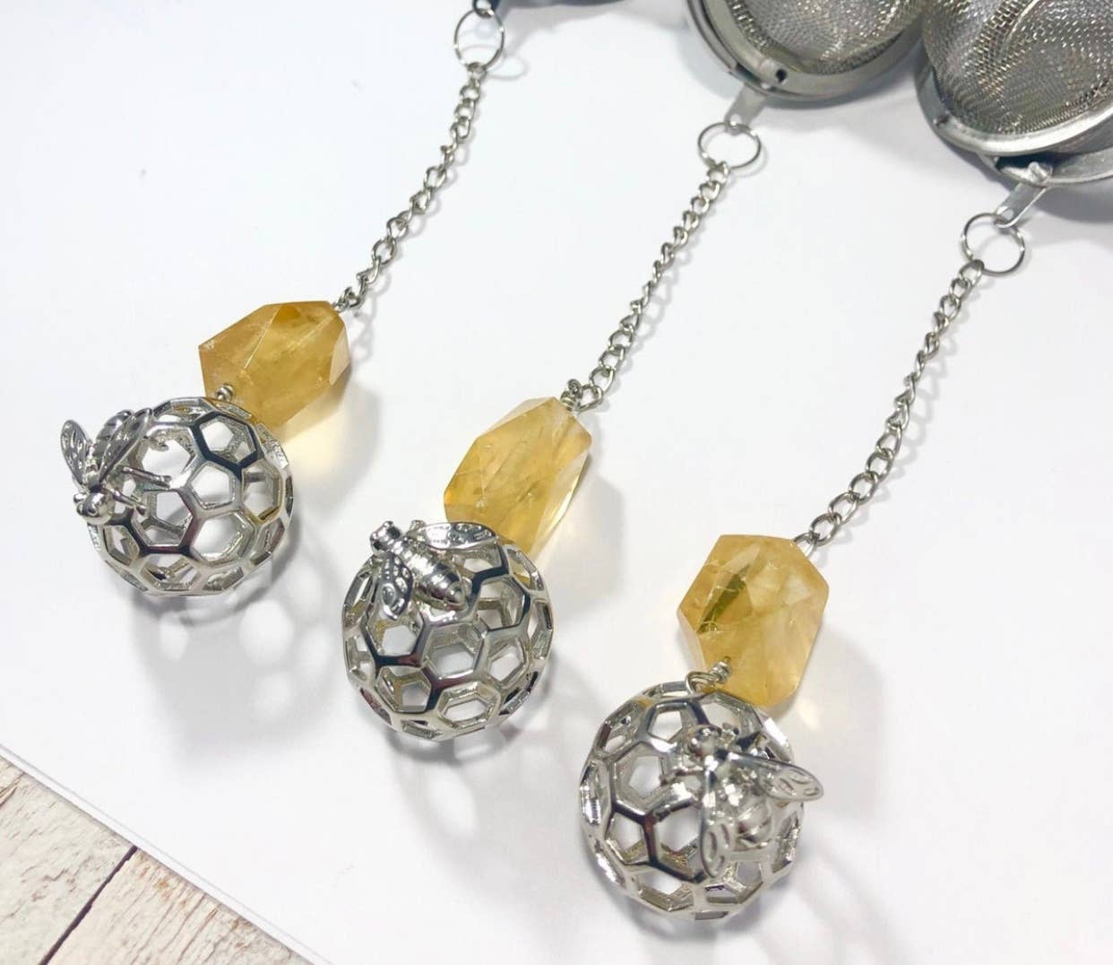 Kinley Jewelry - Wholesale Tea Strainer/Infuser - Tea Infuser Honey Bee Charmed with Honey Calcite Stone Gift3