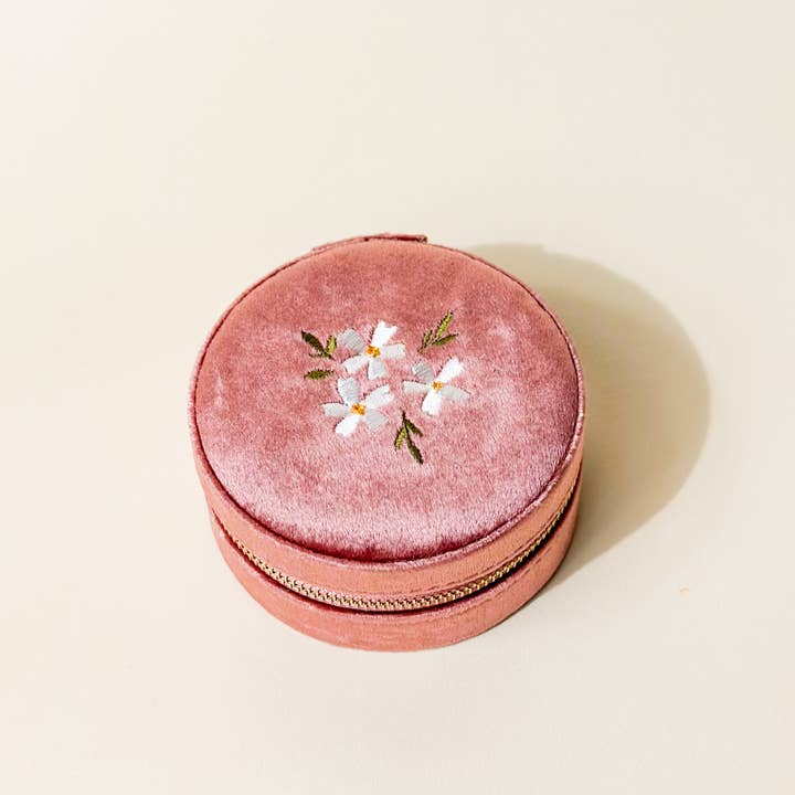 The Darling Effect - Wholesale Jewelry Box/Organizer - Round Velvet Jewelry Case-Floral Rose