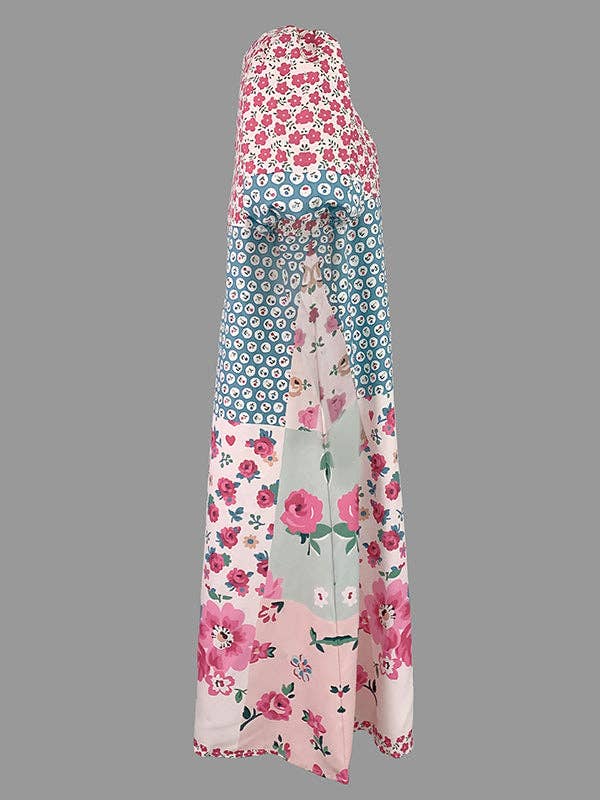 BLEU ROUGE Robes mi-longues amples à col rond à pois et imprimé fleuri en vente sur Faire5