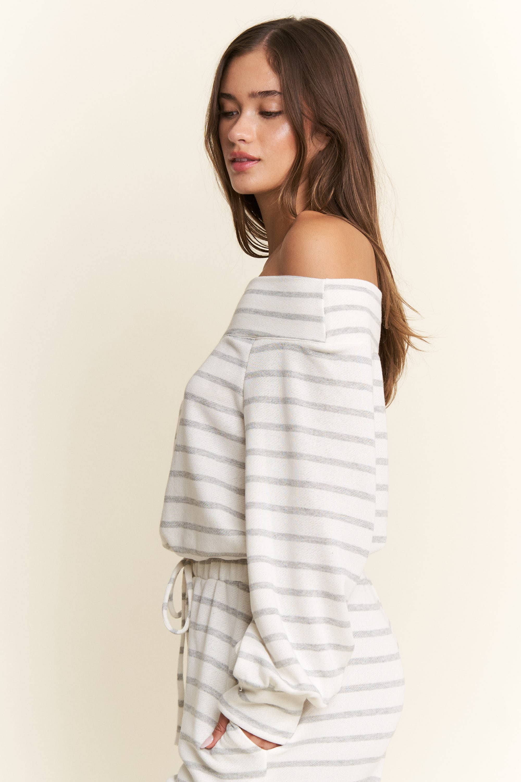 JADE BY JANE PLUS - Wholesale Jumpsuit - Women's - (PLUS SIZE) OFF-SHOULDER STRIPED TERRY JUMPSUIT17