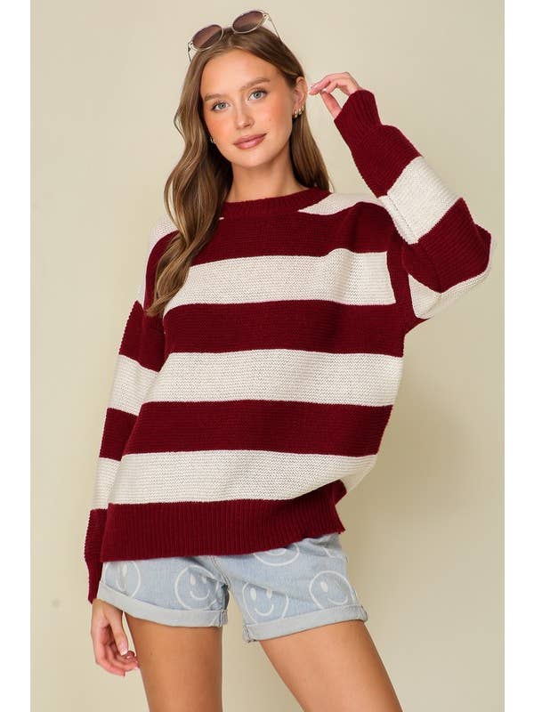Vanilla Monkey - Wholesale Knit Sweater - Women's - Game Day Stripe Sweater