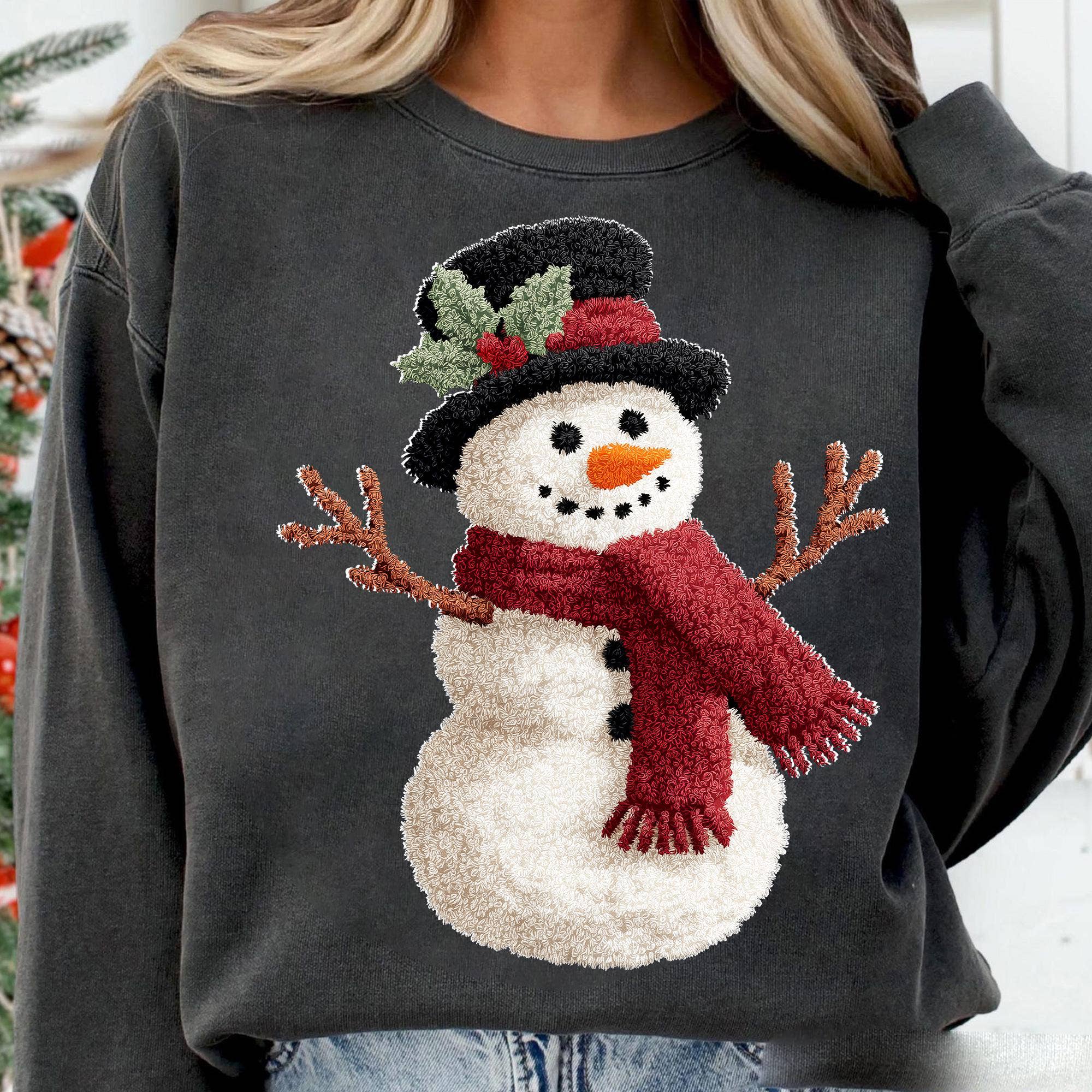 Glaime - Wholesale T-Shirt (Graphic) - Unisex - Comfort Colors Faux Crochet Snowman Tee, Funny Yarn Xmas Tee