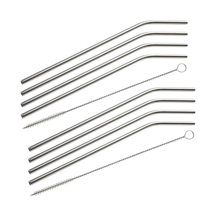 Zenker - Wholesale Drinking Straw - Set of 8 curved stainless steel straws with cleaning brushes 24 cm Fackelmann Bar Concept0