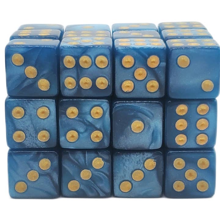 Old School 36ct 12mm D6 Dice Set: Pearl Drop - Ocean w/ Gold for wholesale by Old School Dice