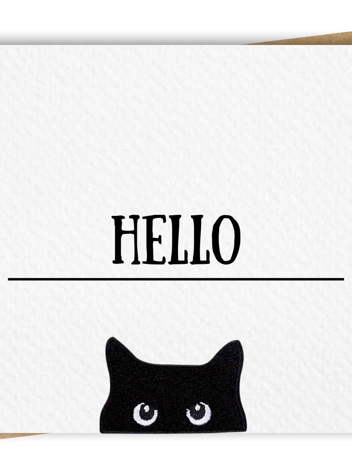 "Hello" Card with Cat Embroidery Patch & Kraft Envelope for wholesale by Paper Kuts