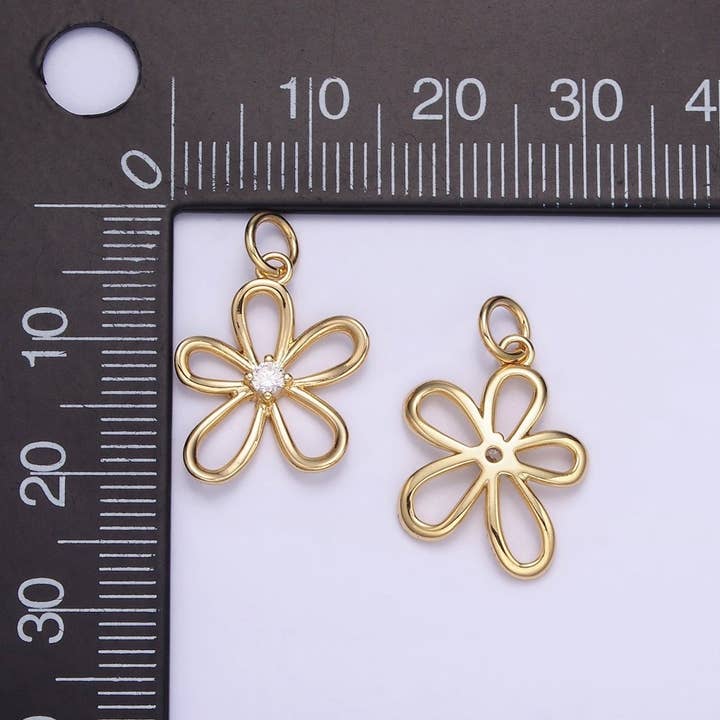 Aim Eternal - Wholesale Individual Charm/Pendant - 14K Gold Filled CZ Open Flower Outline Charm | D2571
