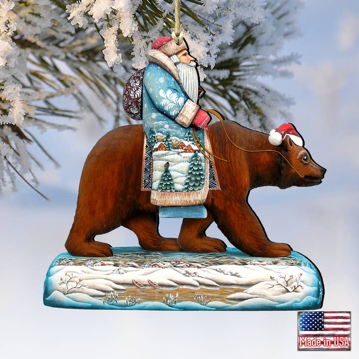 Grizzly Santa Wood Ornament G. DeBrekht Holiday for wholesale by Designocracy