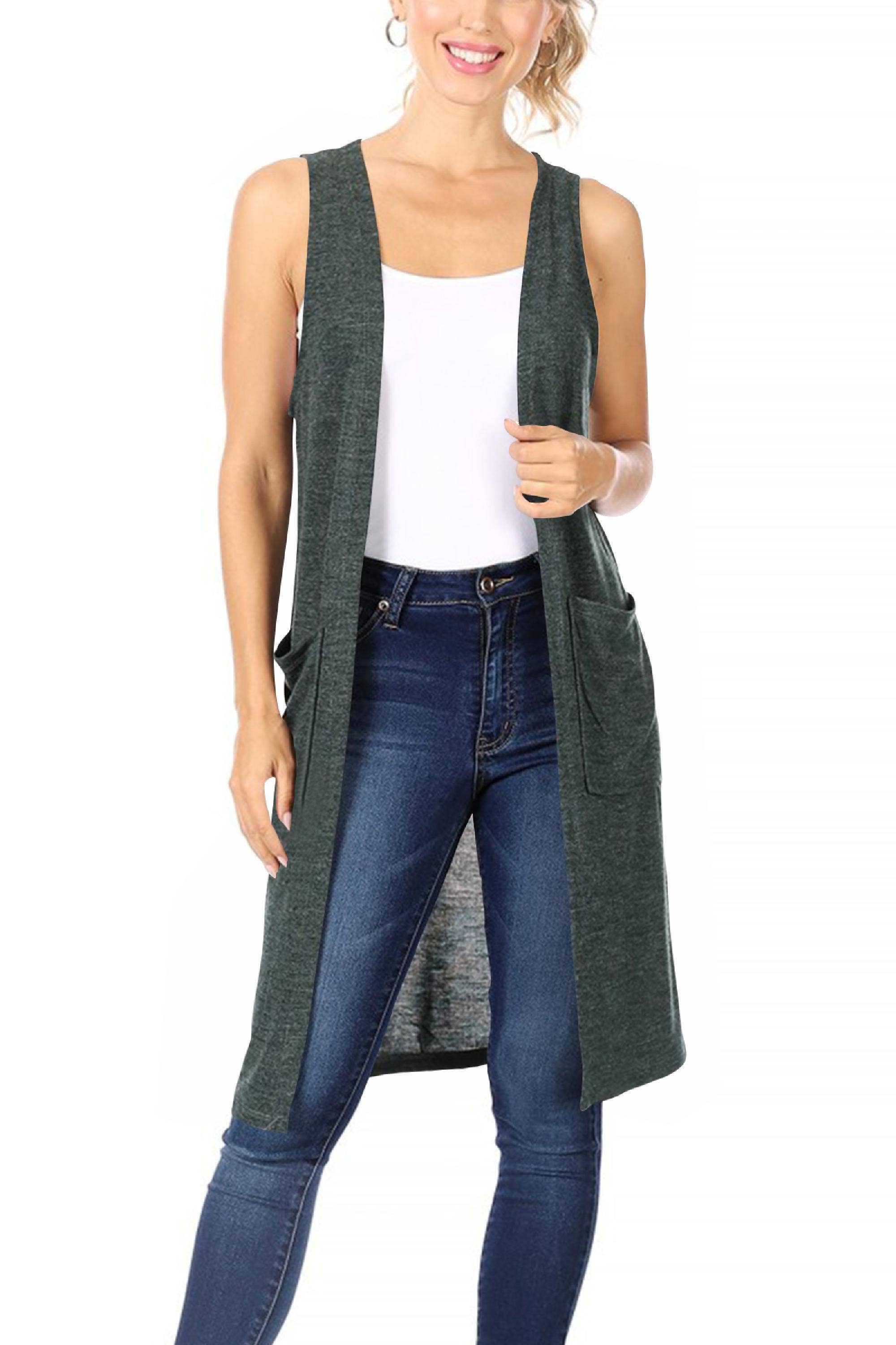 MOA COLLECTION - Wholesale Outerwear Vest - Women's - Women's Casual Solid Knit Long Vest with Pockets8
