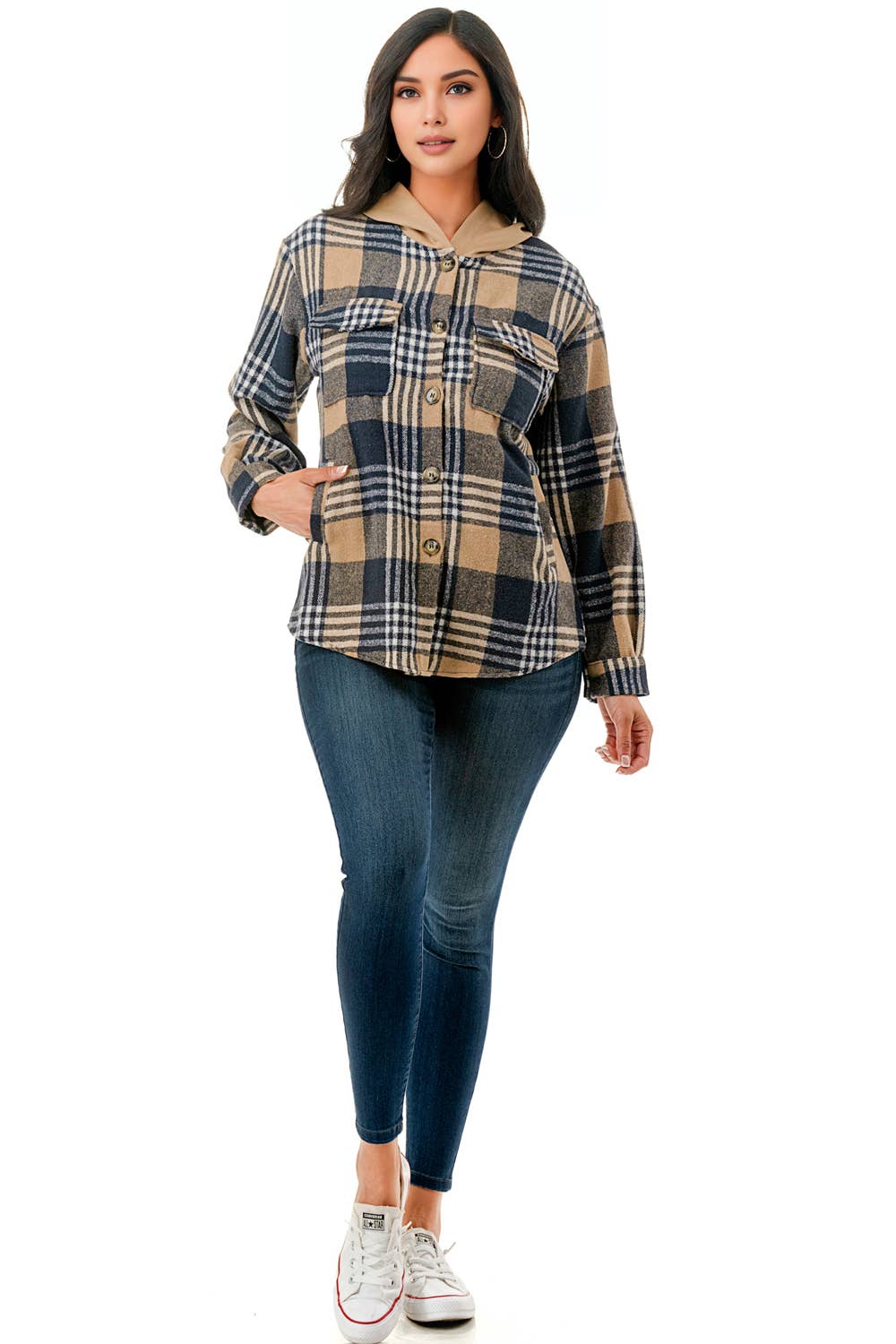 Color 5 – Casaco camiseiro – Mulher por atacado – Casaco de flanela xadrez de tamanho grande com capuz e bolsos 9