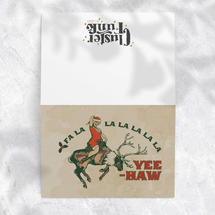 Cluster Funk Studio - Wholesale Christmas Card - Cowgirl Christmas Card- Yee-Haw- Mrs. Claus Pinup Card