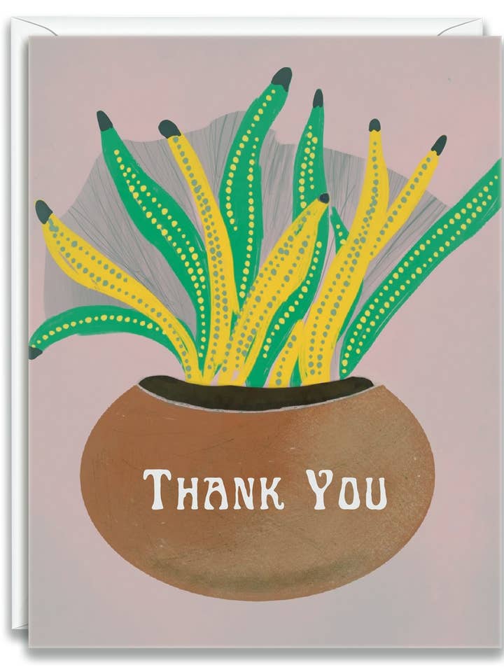 Gratulationskort tack blomvas gul och grön för wholesale av Julia Frost Art