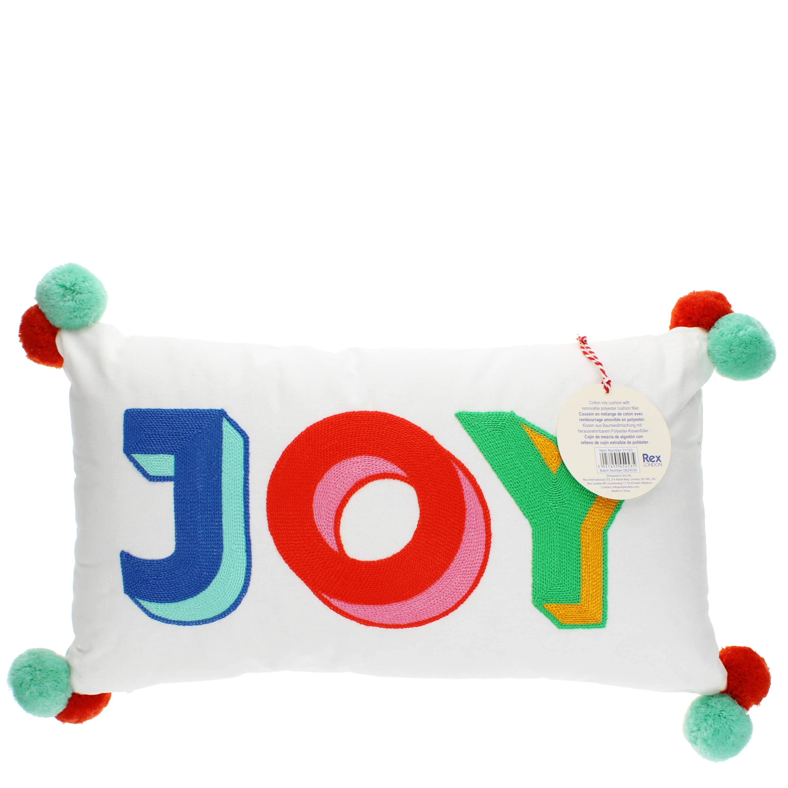 Rex B2B - UK - Wholesale Pillow/Cushion - Kids & Baby - Embroidered cushion with pom poms - Joy3