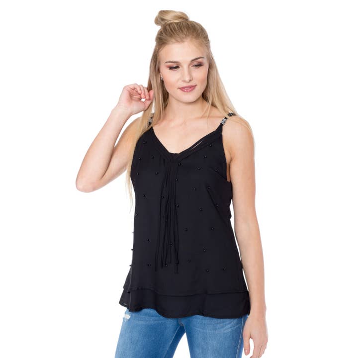 Double Layer Pearled Fringed Neckline Tank Top for wholesale by Importation 1867