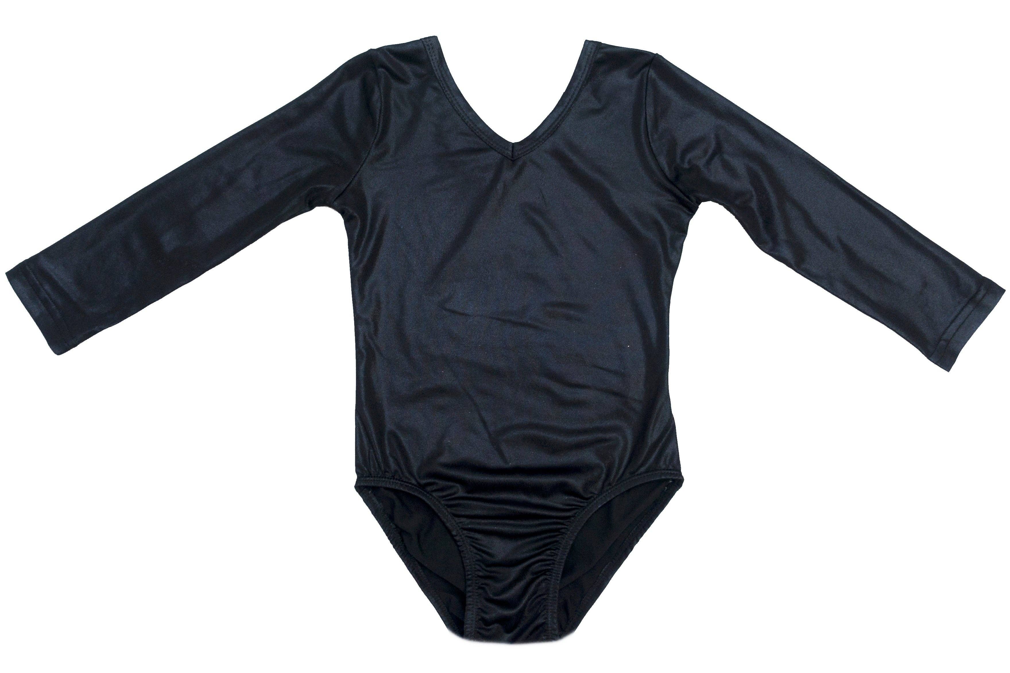 Wenchoice – Maiô - Crianças por atacado – Collant Preto Brilhante de Manga Comprida