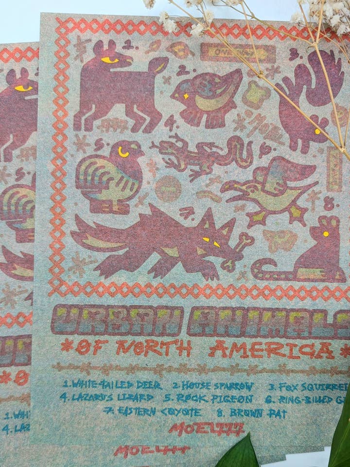 Impression Risograph 8x10 Animaux Urbains pour la vente par MOTEL777