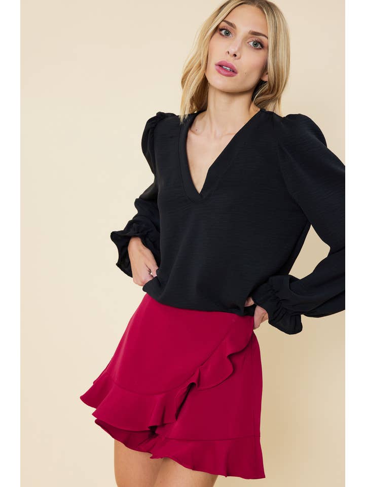 FSL Apparel - Venta al por mayor Falda pantalón - Mujer - IP7046 - FALDA CRUZADA CON VOLANTES Y CREMALLERA TRASERA