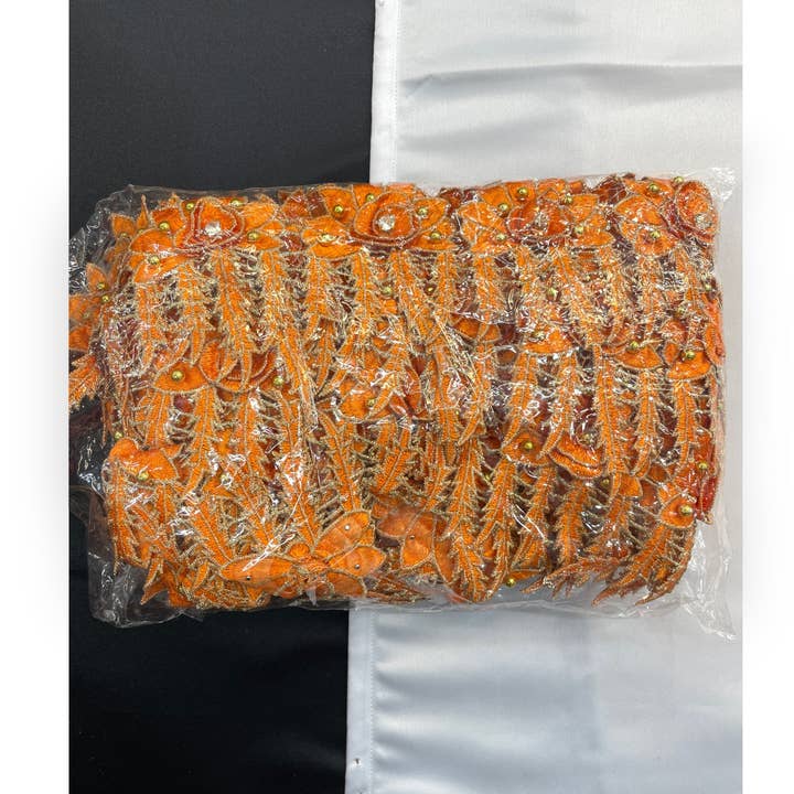 Floral Lace Trimmings Pack - Orange / Gold for wholesale by City Fabrics