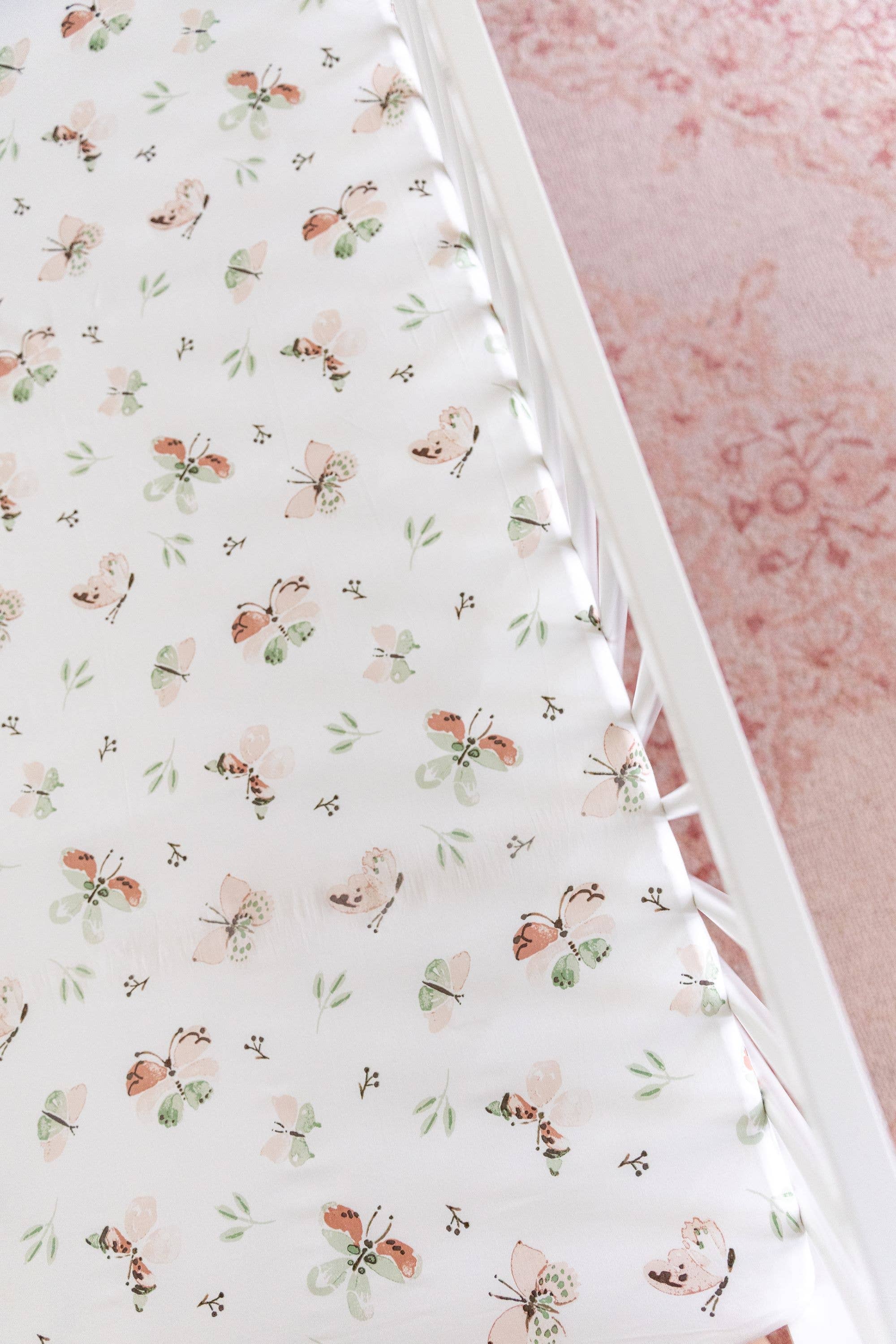 Crane Baby – wholesale Cot/crib sheets – Parker Fitted Crib Sheet (Butterfly)3