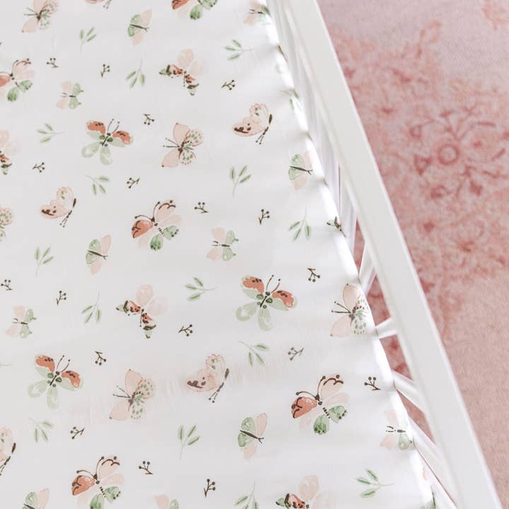 Crane Baby – wholesale Cot/crib sheets – Parker Fitted Crib Sheet (Butterfly)3