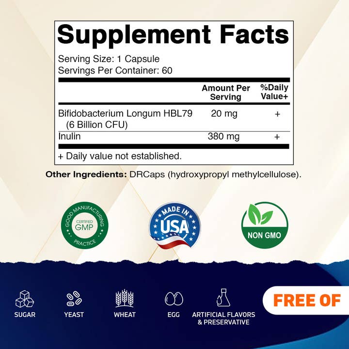 Vitamatic - Wholesale Oral Supplement/Vitamin - Vitamatic Bifidobacterium Longum 6 Billion CFU per 60DR Caps1