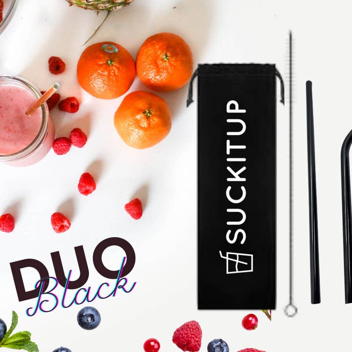 Palha de metal Duo com escova e bolsa por atacado de Suck It Up Straws