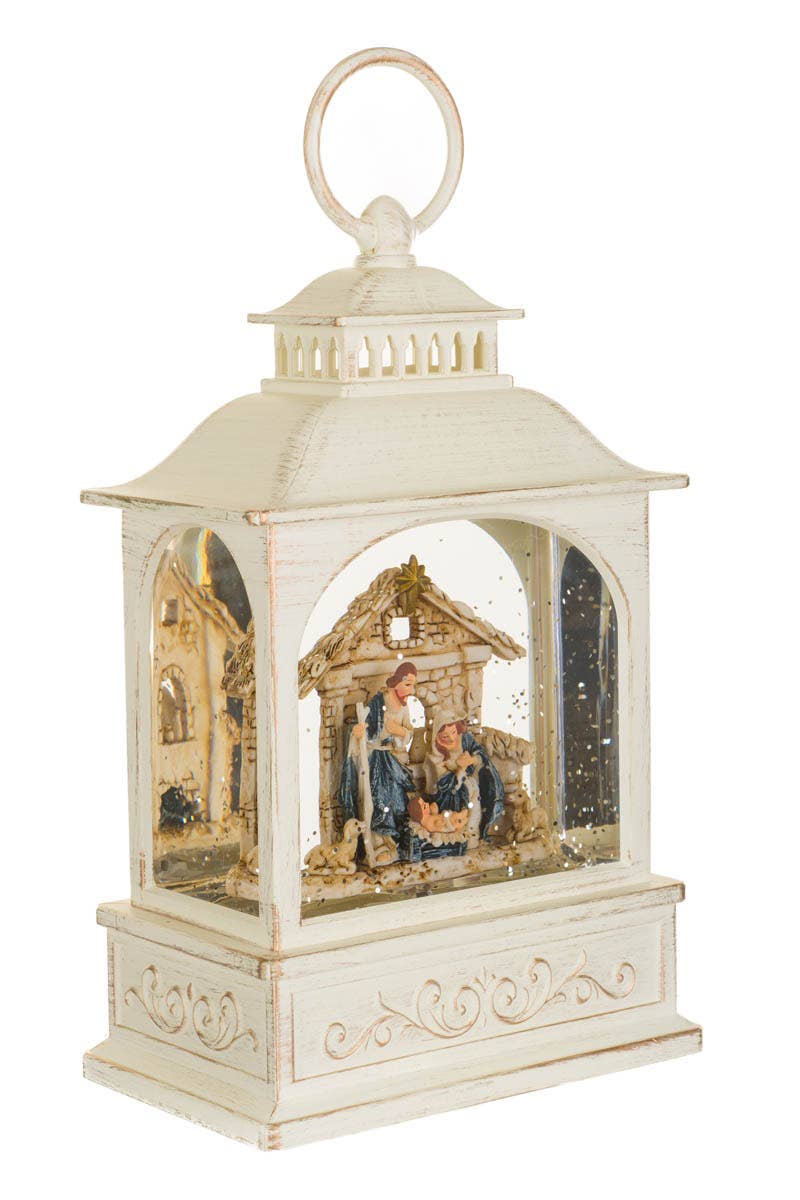 Starlight Collection - Wholesale Decorative Tabletop Object - Musical White Led Lantern Snow Globe With Nativity Scene1
