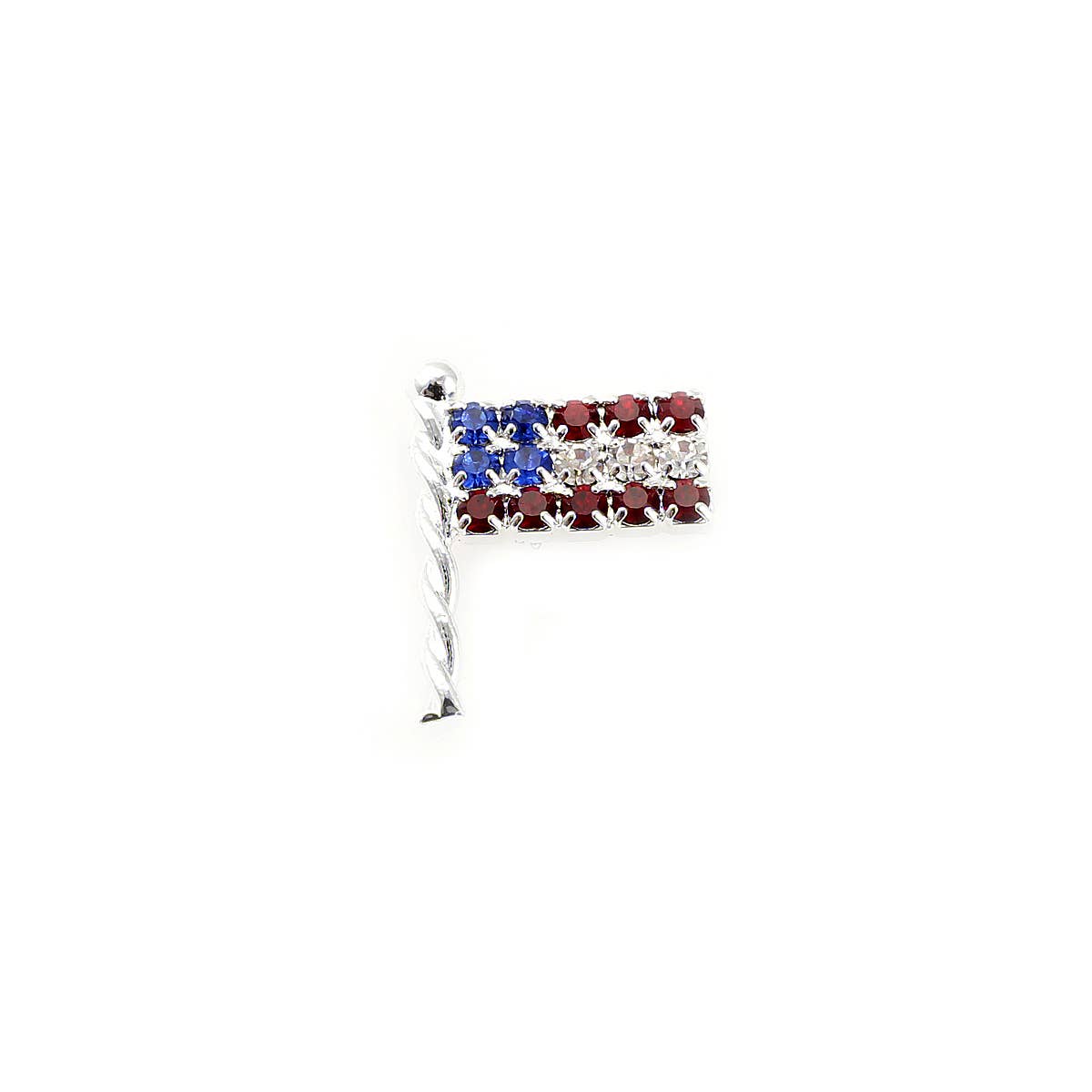 Cool Crystals - Wholesale Lapel Pin/Button - (60092-199) Silver Wide American Flag Pin0