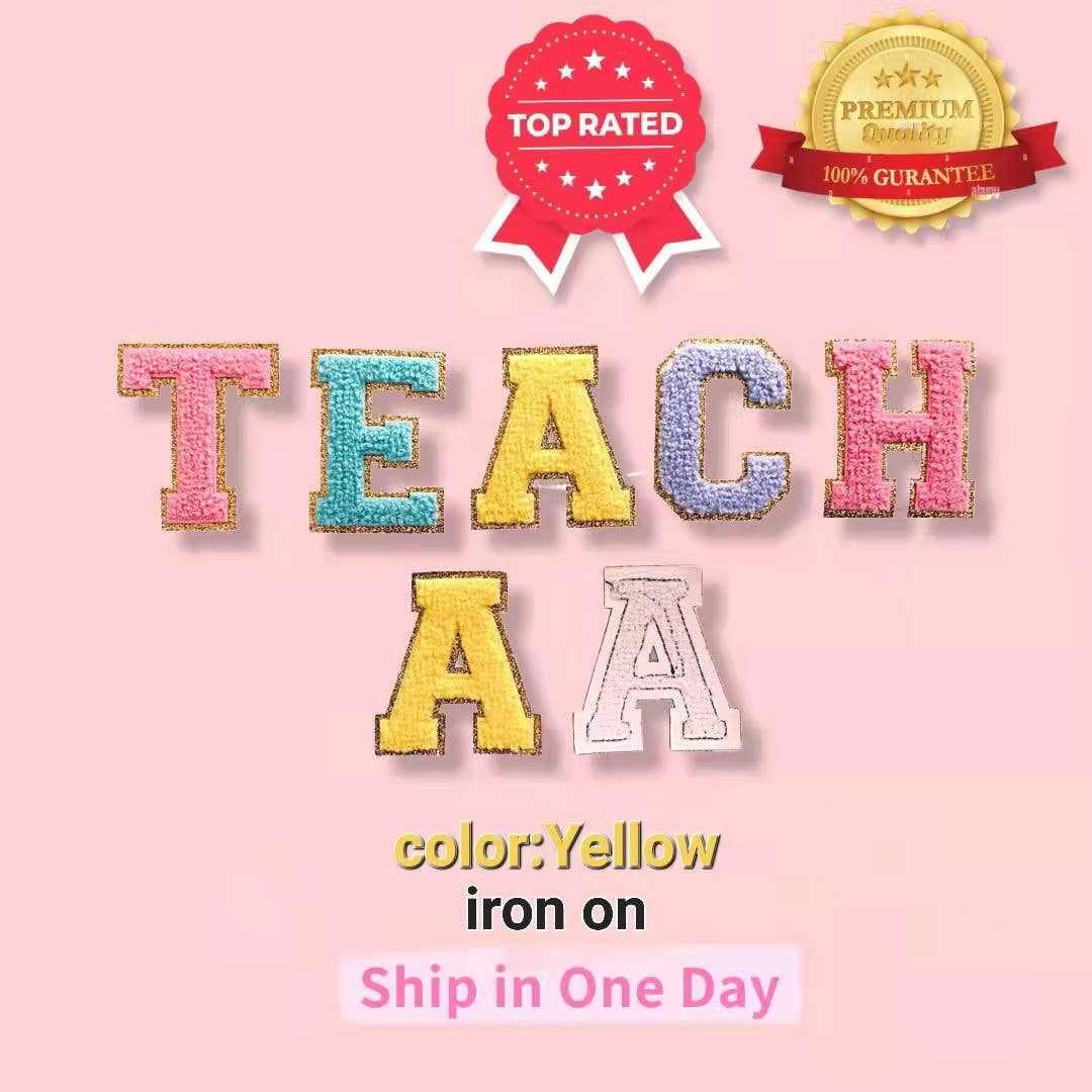 Wholesale 2.35 inch Iron on letters, Yellow, Chenille Letters, varsity